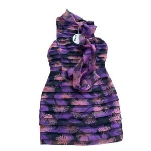 STAUD Mini Spiral Dress Quartz Acid Floral Purple Pink Scarf Tie Halter 2 NWT